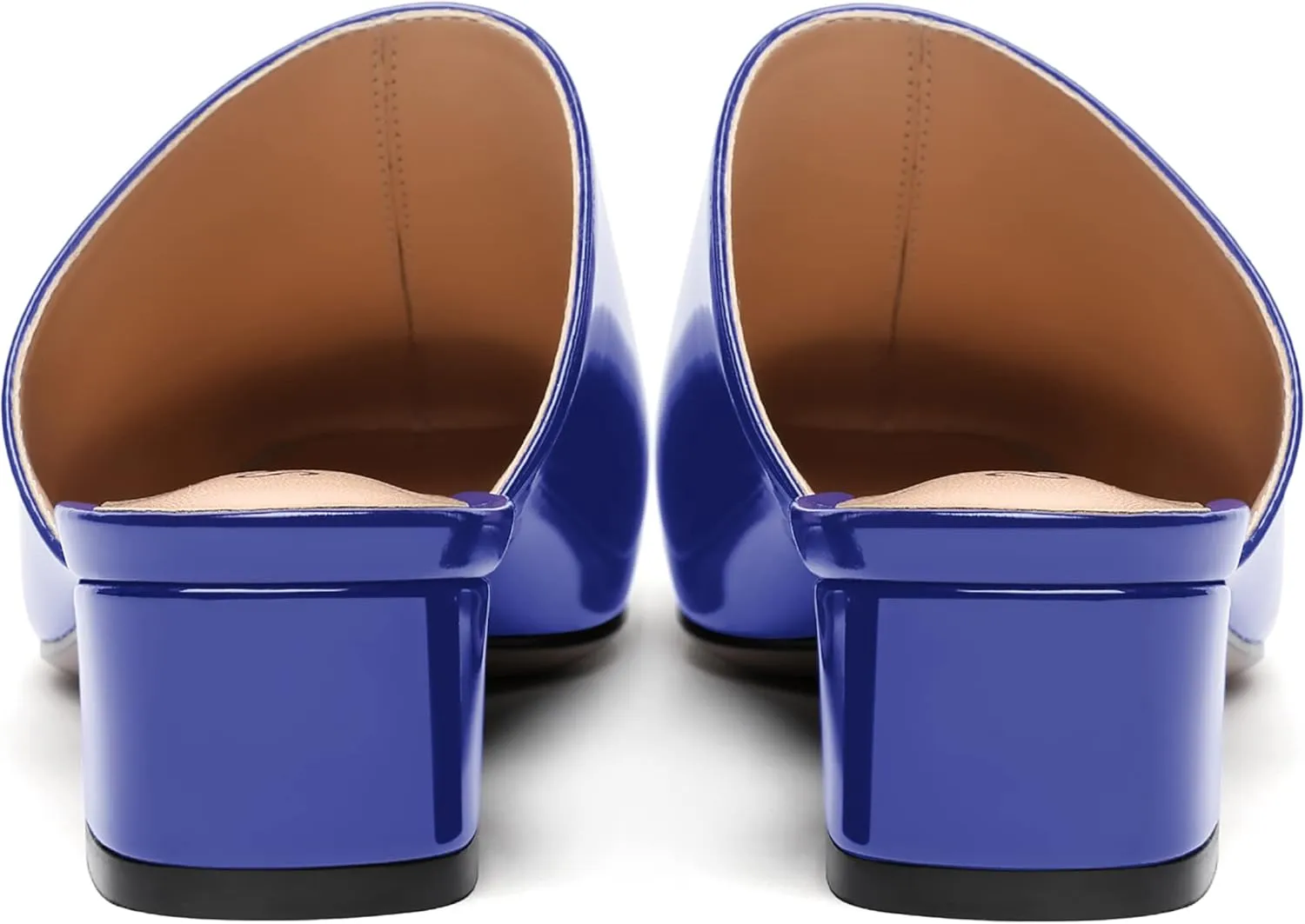 SHOWFOREST Women's Dress Patent Slip On Party Square Toe Chunky Low Heel Mules Shoes 1.5 Inch