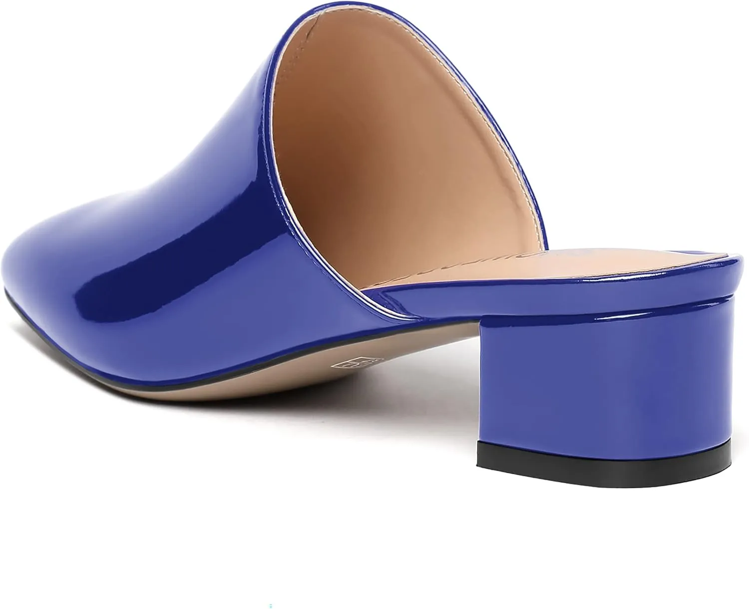 SHOWFOREST Women's Dress Patent Slip On Party Square Toe Chunky Low Heel Mules Shoes 1.5 Inch