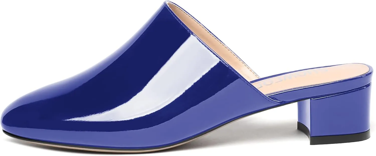 SHOWFOREST Women's Dress Patent Slip On Party Square Toe Chunky Low Heel Mules Shoes 1.5 Inch