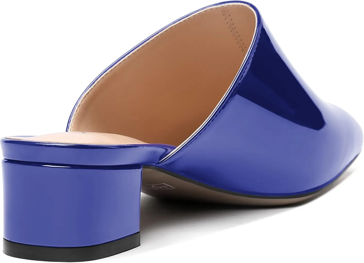 SHOWFOREST Women's Dress Patent Slip On Party Square Toe Chunky Low Heel Mules Shoes 1.5 Inch