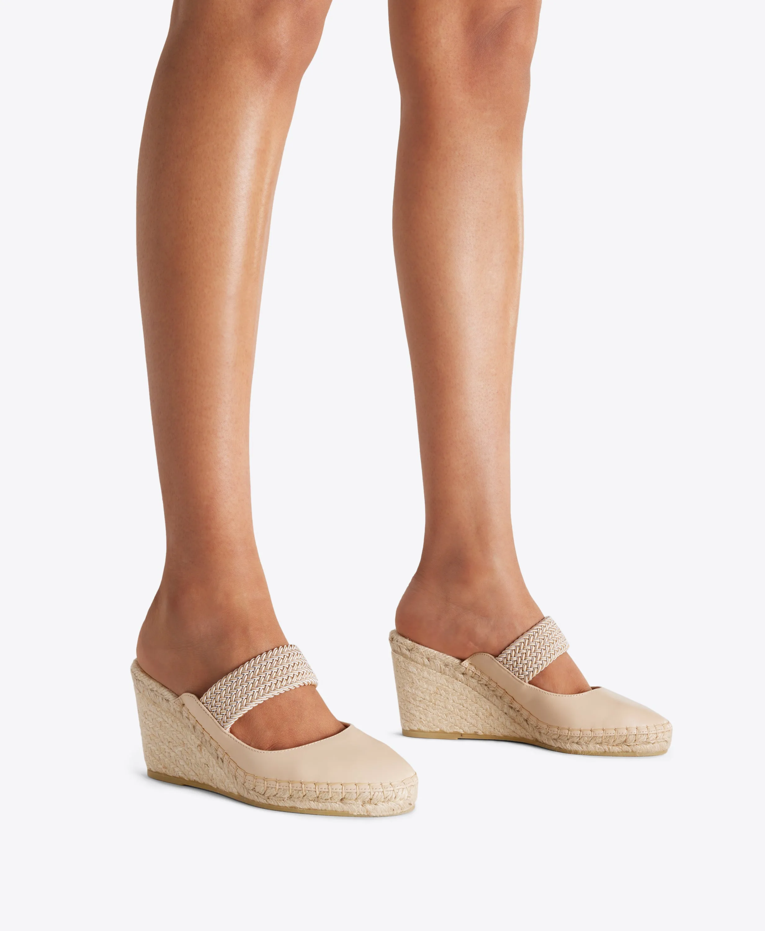 Siena 70 Beige Leather Wedge Mules