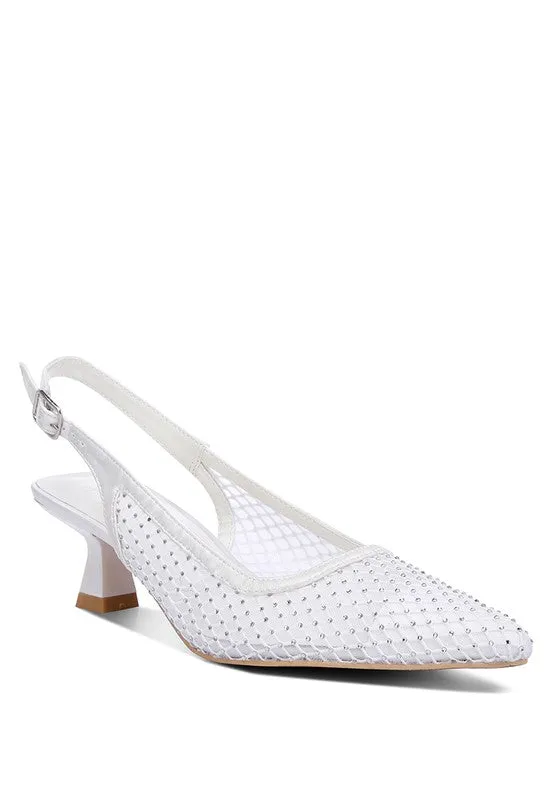 Siev Rhinestone Slingback Mules – Pointed Toe Kitten Heel Shoes