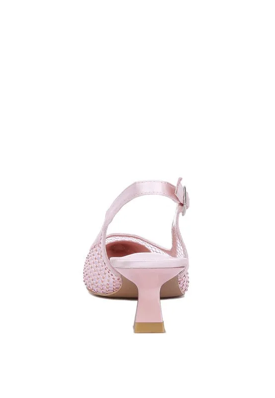 Siev Rhinestone Slingback Mules – Pointed Toe Kitten Heel Shoes
