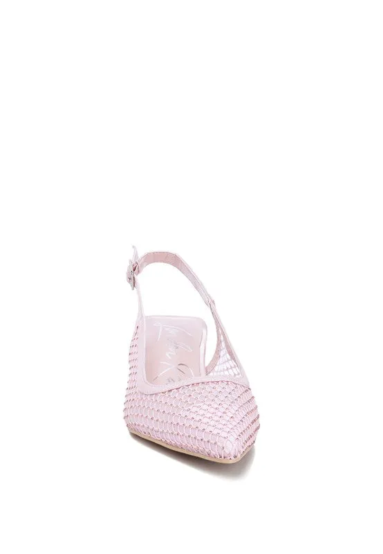 Siev Rhinestone Slingback Mules – Pointed Toe Kitten Heel Shoes