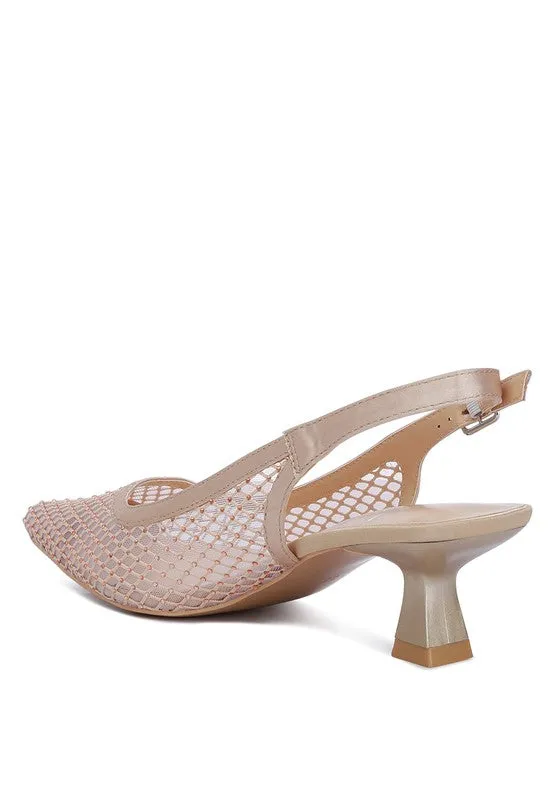 Siev Rhinestone Slingback Mules – Pointed Toe Kitten Heel Shoes