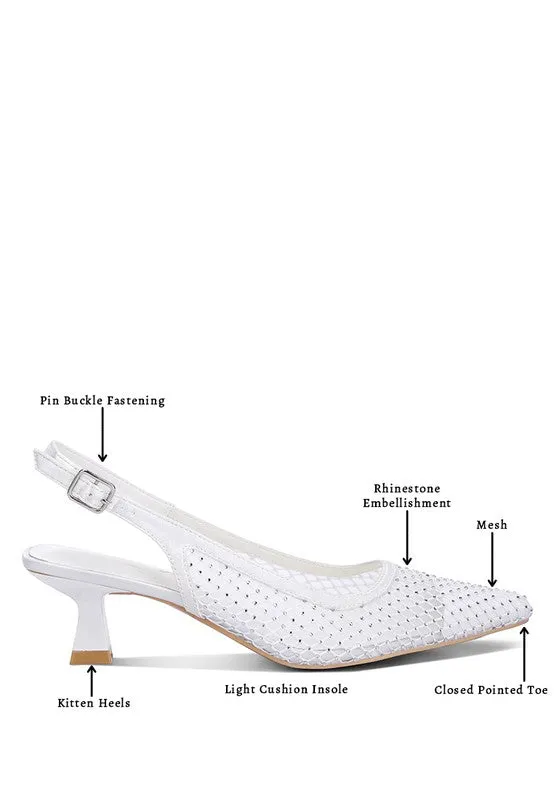 Siev Rhinestone Slingback Mules – Pointed Toe Kitten Heel Shoes