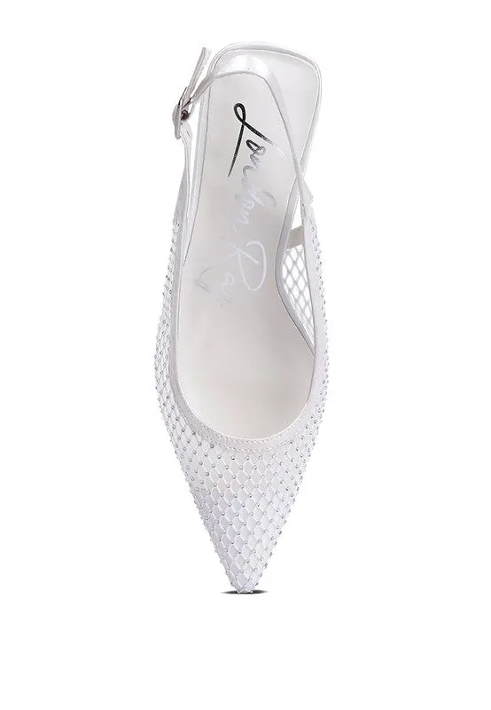 Siev Rhinestone Slingback Mules – Pointed Toe Kitten Heel Shoes