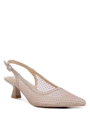 Siev Rhinestone Slingback Mules – Pointed Toe Kitten Heel Shoes