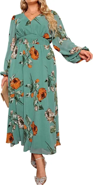 Simplee Women's Boho Floral Maxi Dress Flowy Casual V Neck Short Sleeve Wedding Guest Holiday Beach Long Dress