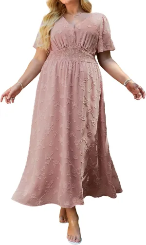 Simplee Women's Boho Floral Maxi Dress Flowy Casual V Neck Short Sleeve Wedding Guest Holiday Beach Long Dress