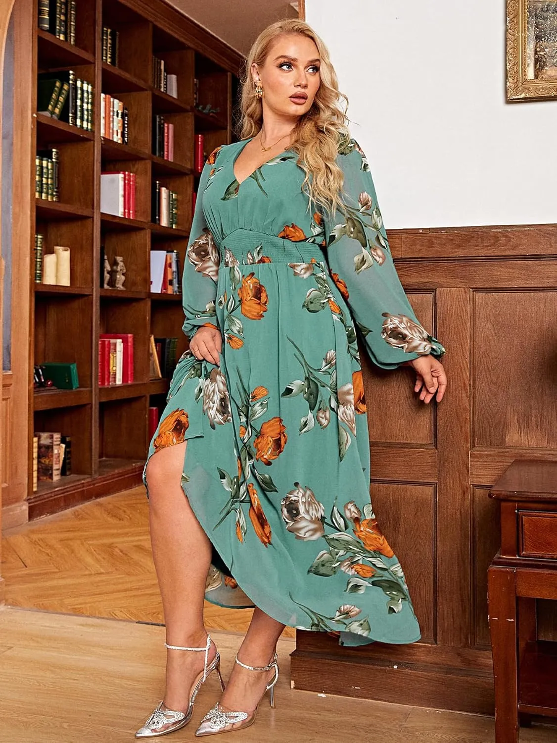 Simplee Women's Boho Floral Maxi Dress Flowy Casual V Neck Short Sleeve Wedding Guest Holiday Beach Long Dress