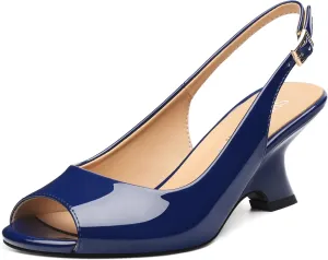 SKYSTERRY Women's Peep Toe Slingback Kitten Wedge Heel Sandals Low Heel Comfortable Sexy Dress Pumps Shoes for Wedding Party Evening 2.4 Inch