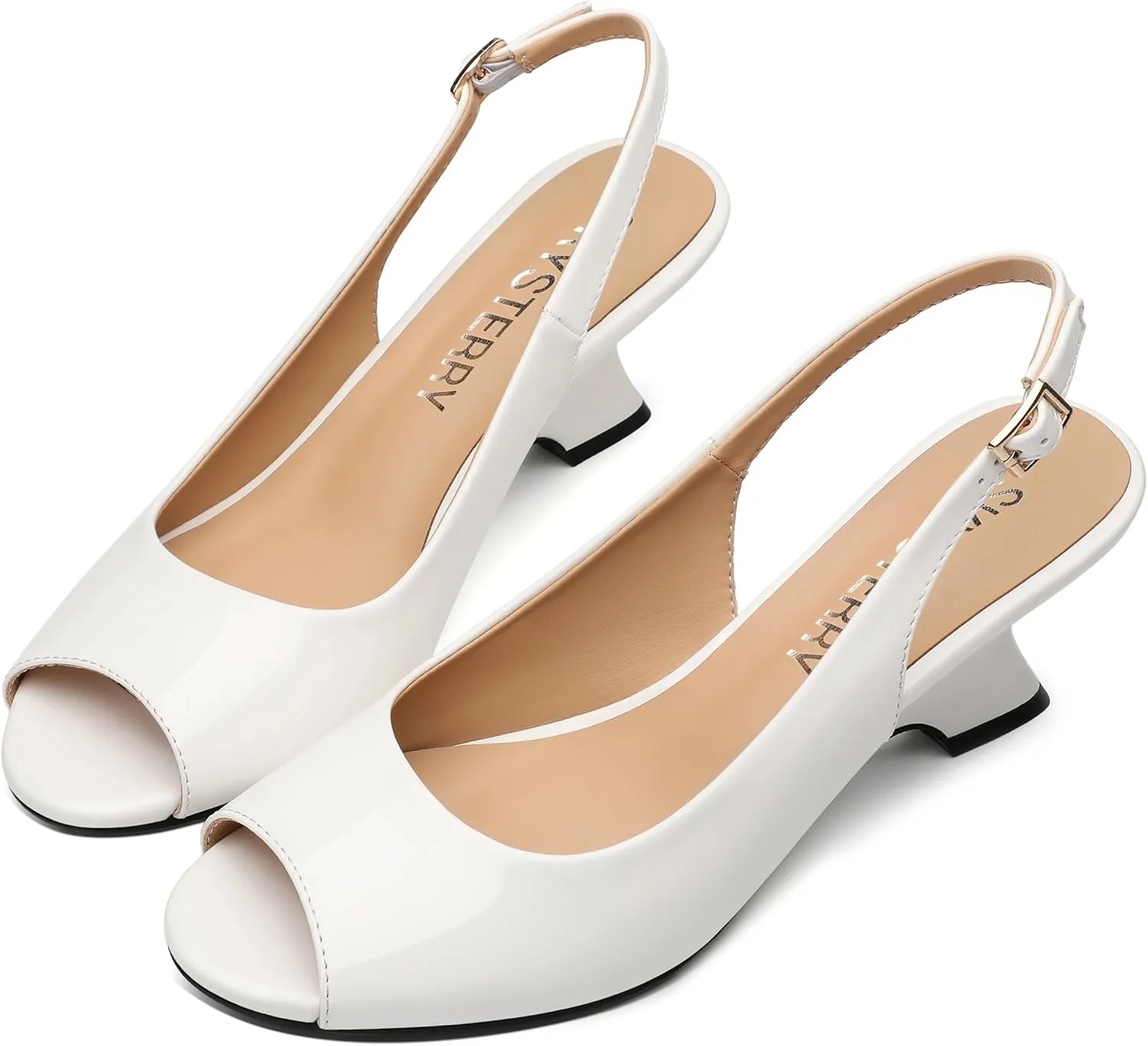 SKYSTERRY Women's Peep Toe Slingback Kitten Wedge Heel Sandals Low Heel Comfortable Sexy Dress Pumps Shoes for Wedding Party Evening 2.4 Inch
