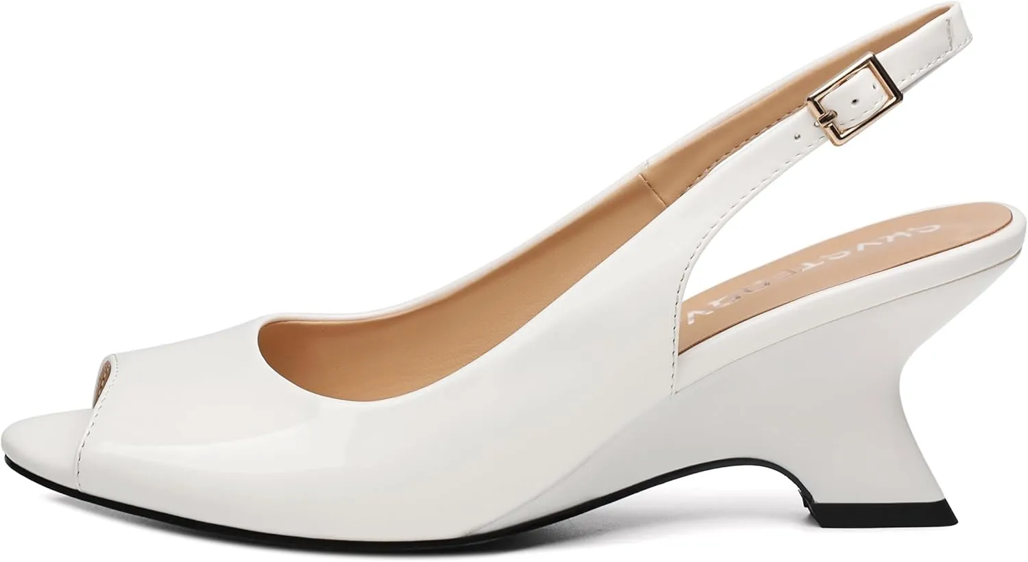 SKYSTERRY Women's Peep Toe Slingback Kitten Wedge Heel Sandals Low Heel Comfortable Sexy Dress Pumps Shoes for Wedding Party Evening 2.4 Inch