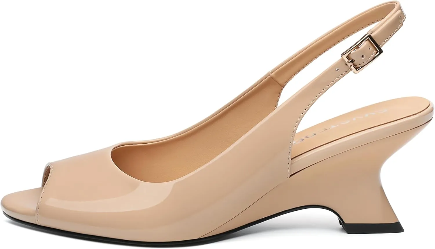 SKYSTERRY Women's Peep Toe Slingback Kitten Wedge Heel Sandals Low Heel Comfortable Sexy Dress Pumps Shoes for Wedding Party Evening 2.4 Inch