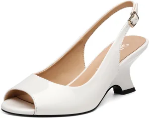 SKYSTERRY Women's Peep Toe Slingback Kitten Wedge Heel Sandals Low Heel Comfortable Sexy Dress Pumps Shoes for Wedding Party Evening 2.4 Inch