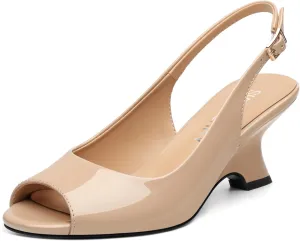 SKYSTERRY Women's Peep Toe Slingback Kitten Wedge Heel Sandals Low Heel Comfortable Sexy Dress Pumps Shoes for Wedding Party Evening 2.4 Inch