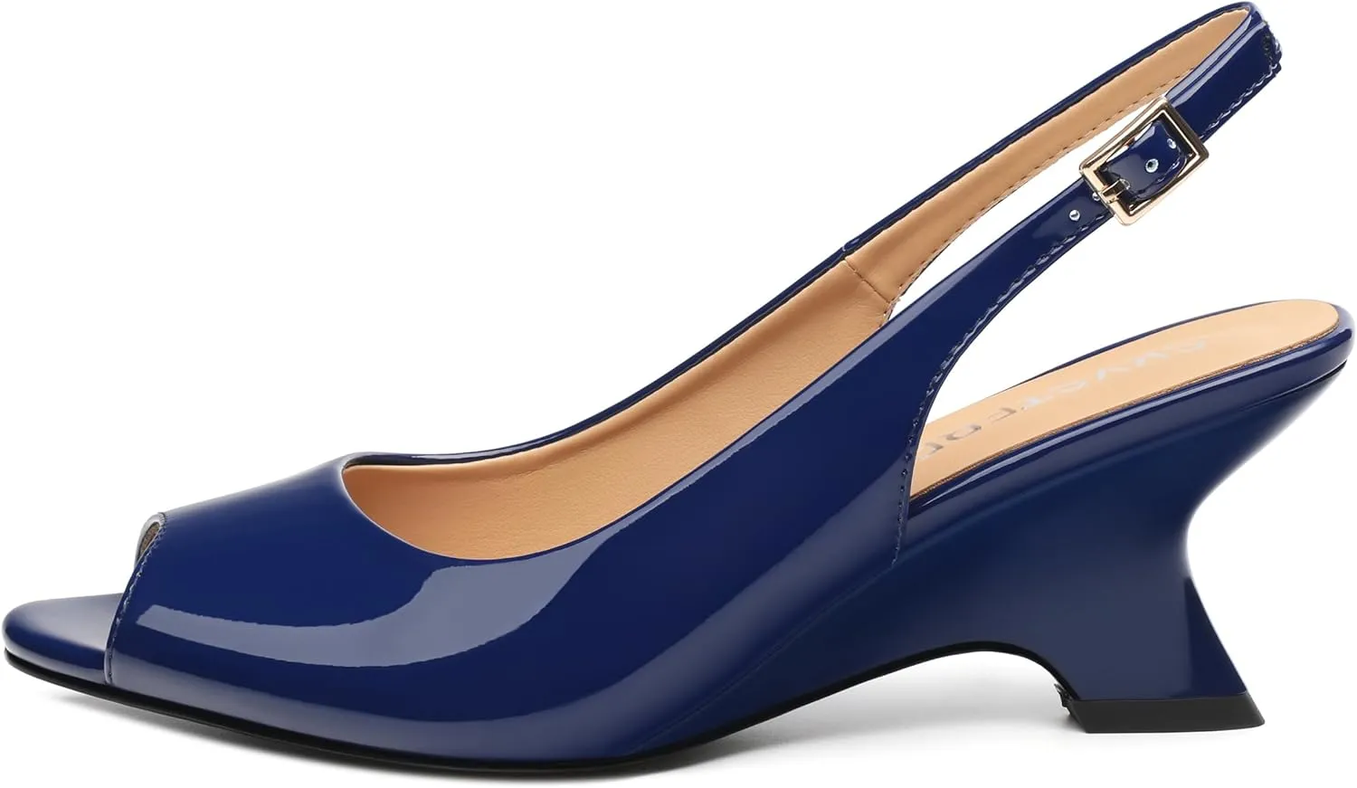 SKYSTERRY Women's Peep Toe Slingback Kitten Wedge Heel Sandals Low Heel Comfortable Sexy Dress Pumps Shoes for Wedding Party Evening 2.4 Inch