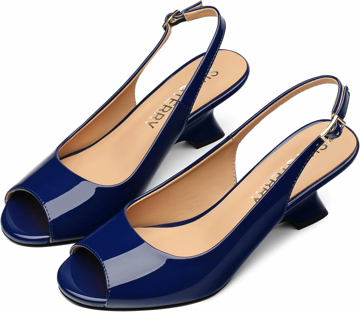 SKYSTERRY Women's Peep Toe Slingback Kitten Wedge Heel Sandals Low Heel Comfortable Sexy Dress Pumps Shoes for Wedding Party Evening 2.4 Inch