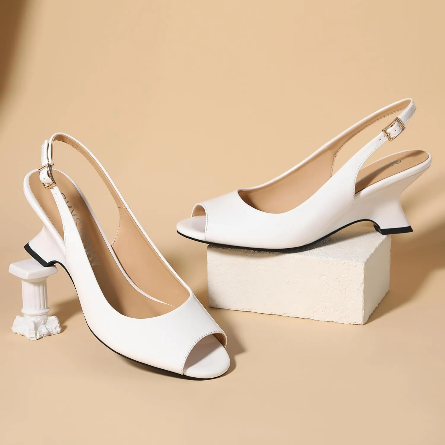 SKYSTERRY Women's Peep Toe Slingback Kitten Wedge Heel Sandals Low Heel Comfortable Sexy Dress Pumps Shoes for Wedding Party Evening 2.4 Inch