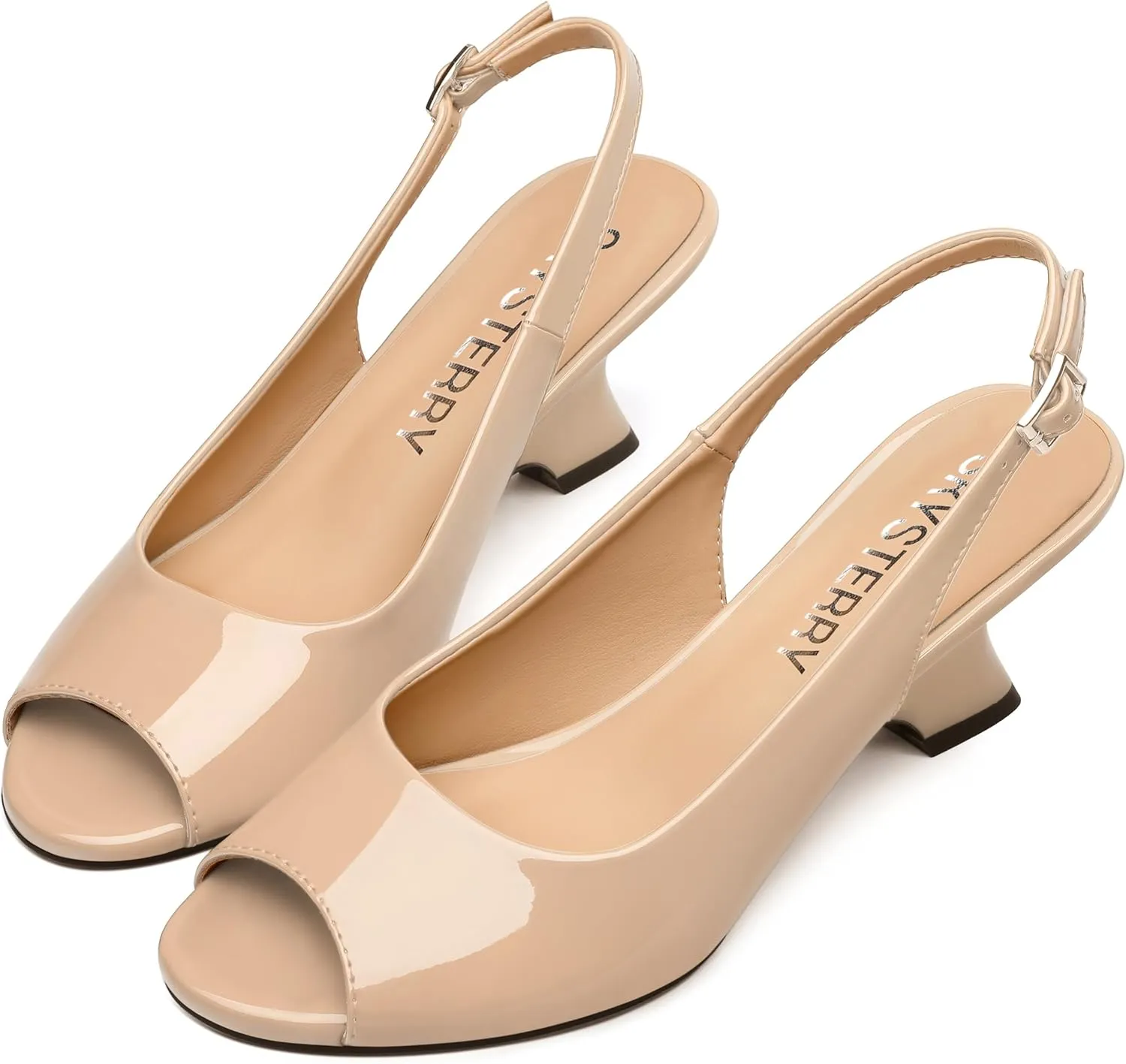 SKYSTERRY Women's Peep Toe Slingback Kitten Wedge Heel Sandals Low Heel Comfortable Sexy Dress Pumps Shoes for Wedding Party Evening 2.4 Inch