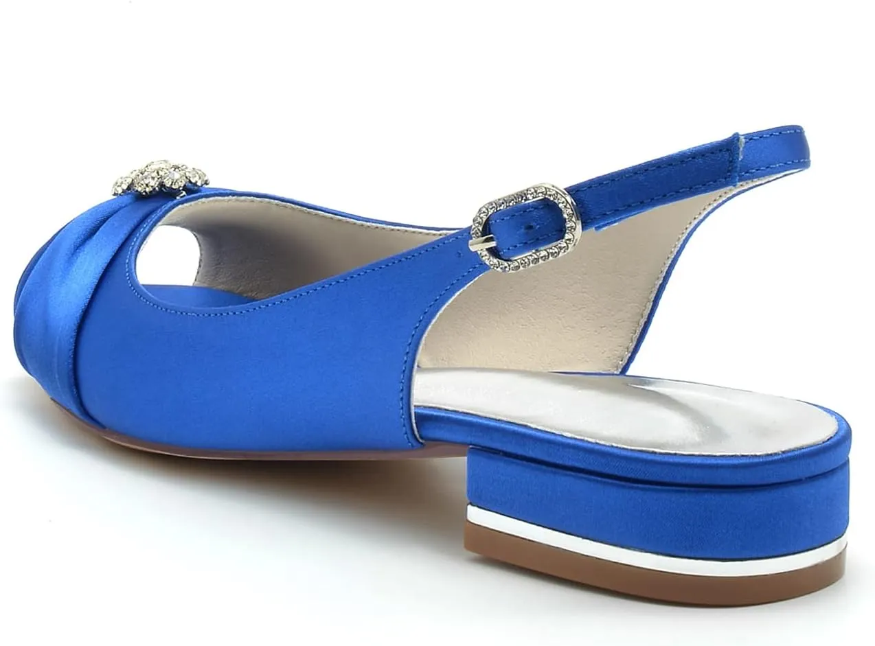 Slingback Flats for Women Comfort Low Heel Rhinestones Floral Buckle Fashion Dress Shoes for Women