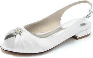 Slingback Flats for Women Comfort Low Heel Rhinestones Floral Buckle Fashion Dress Shoes for Women