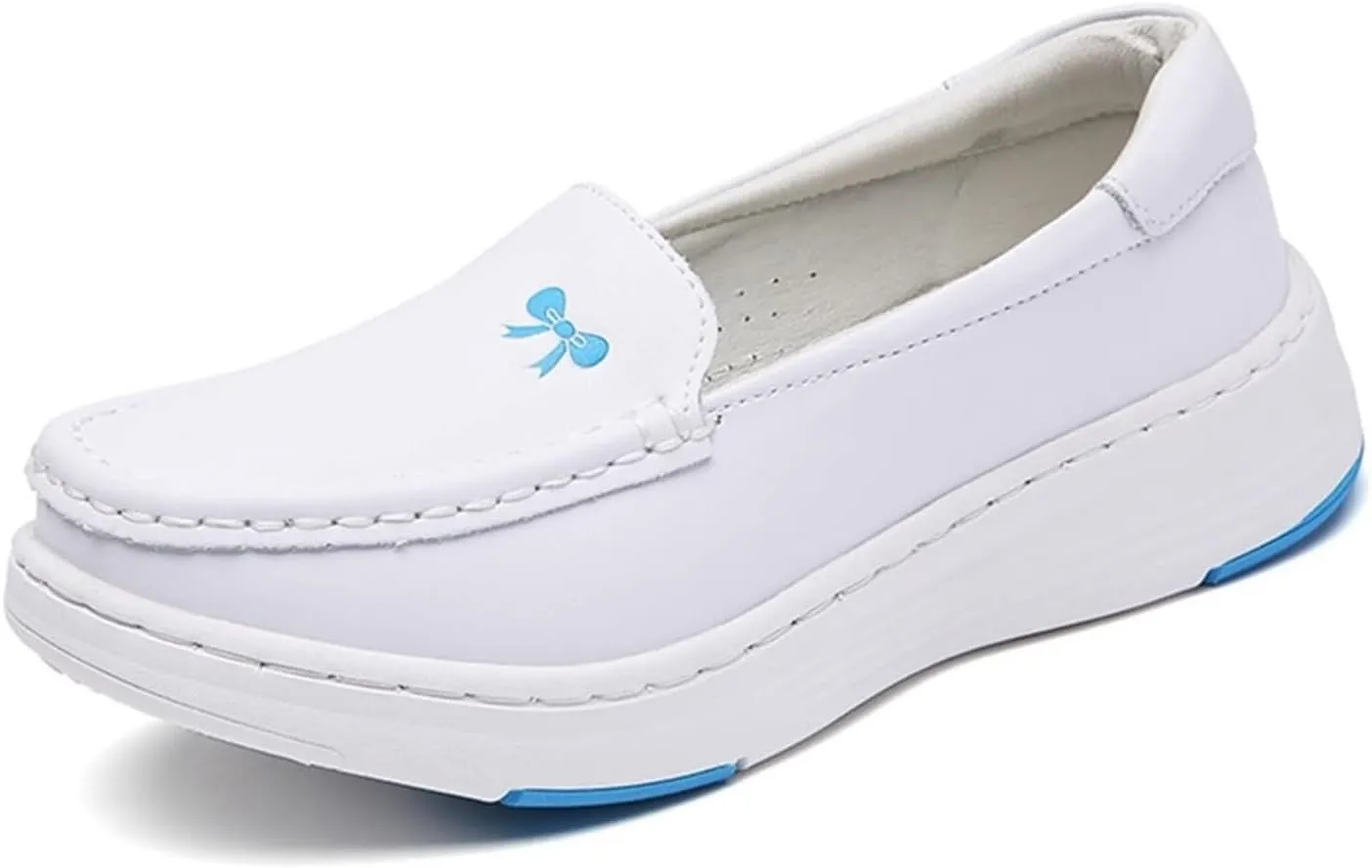 Slip-On Breathable Platform Wedge Leather Nursing Shoes for Women, Fashionable Buffer Wipeable Nonslip Hospital Non Tiring Feet Loafers, Ideal for Nurse Healthcare Crews