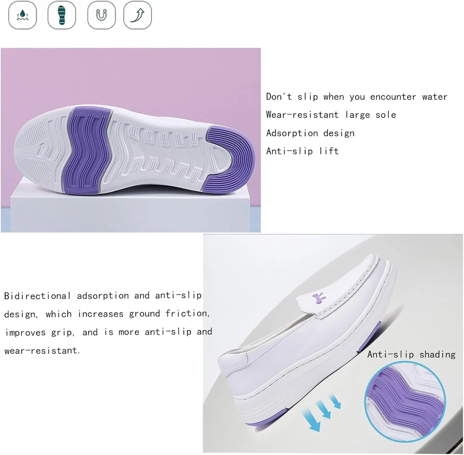 Slip-On Breathable Platform Wedge Leather Nursing Shoes for Women, Fashionable Buffer Wipeable Nonslip Hospital Non Tiring Feet Loafers, Ideal for Nurse Healthcare Crews