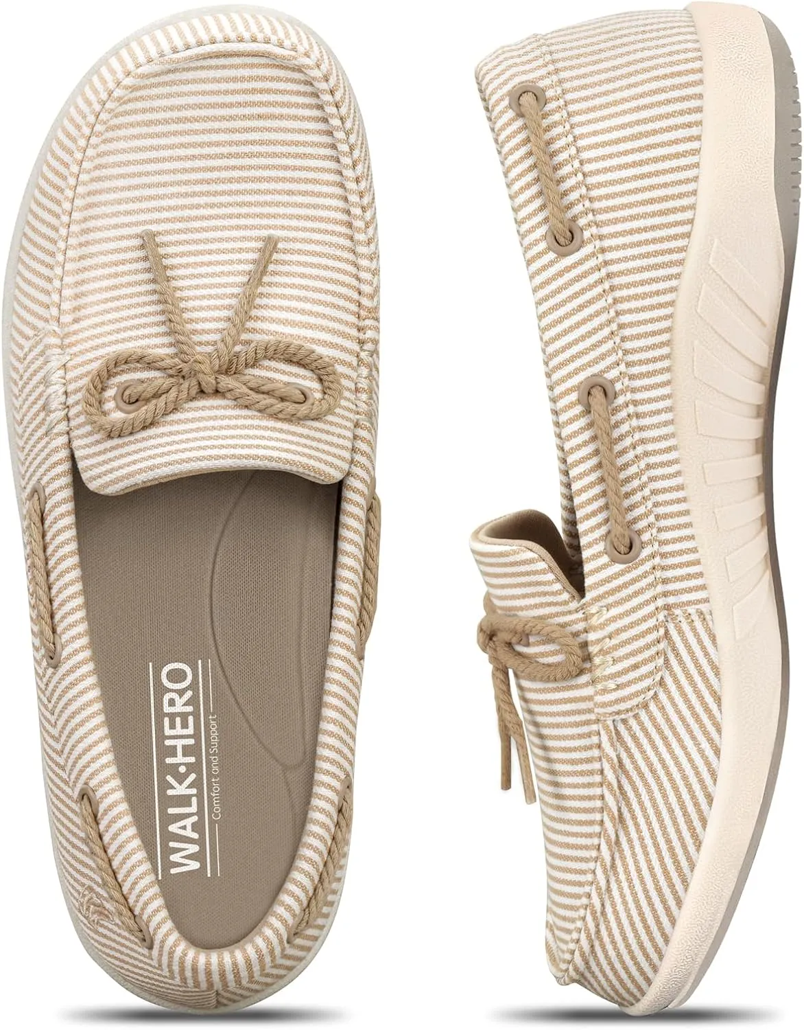 Slip On Shoes Women - Casual Comfortable Boat Shoes for Women with Arch Support - Orthopedic Canvas Loafers Shoes for Plantar Fasciitis & Daily Walking