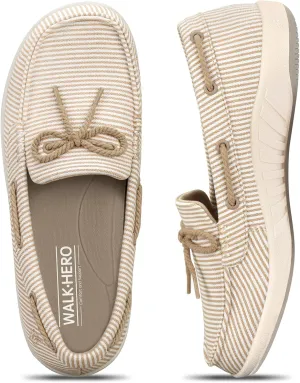 Slip On Shoes Women - Casual Comfortable Boat Shoes for Women with Arch Support - Orthopedic Canvas Loafers Shoes for Plantar Fasciitis & Daily Walking