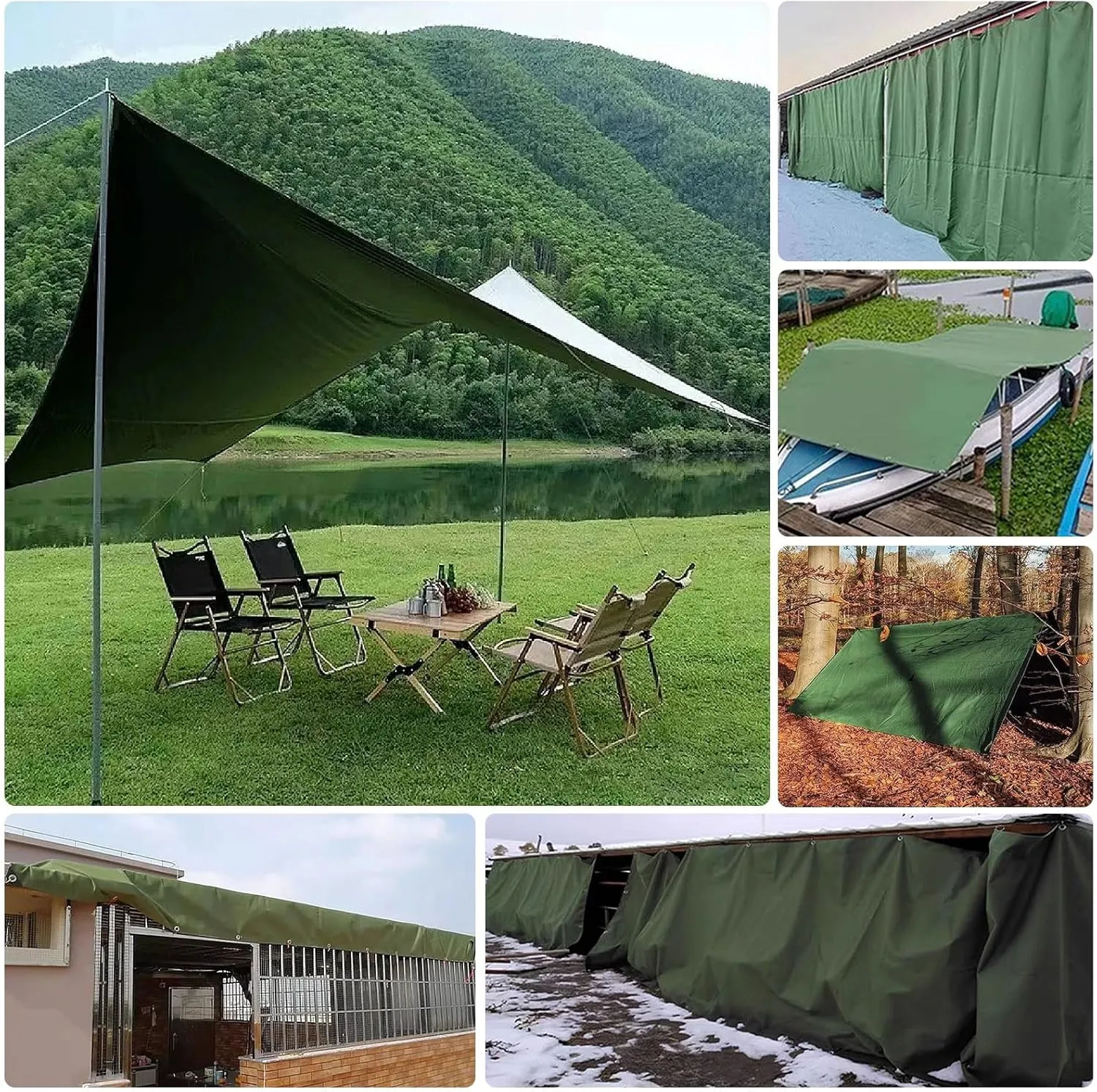 Small Multipurpose Cover, Canvas Tarps Heavy Duty Camping Tent Tarp Hammock Canopy Ground Sheet Rain Fly(1.2x1.5m)