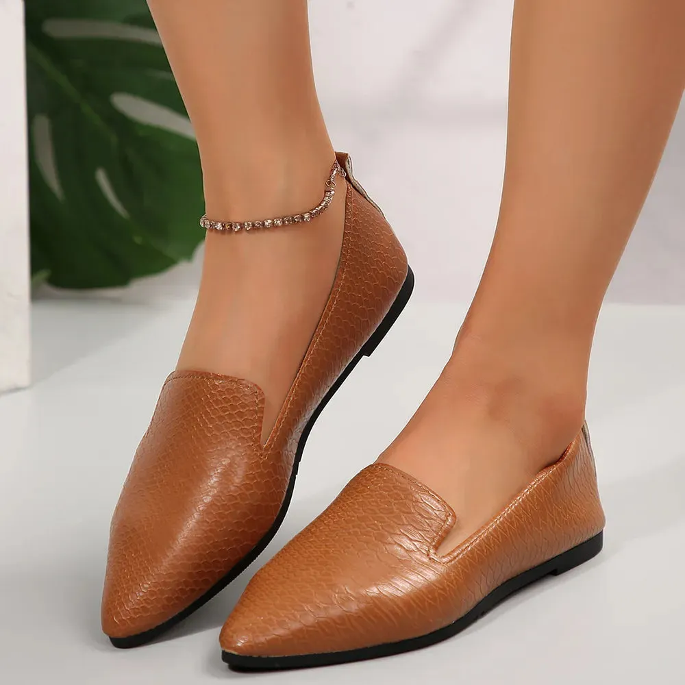Snake Print Pointed Toe Slip-Ons