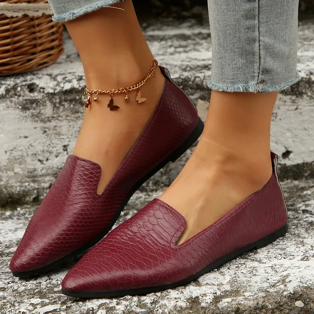 Snake Print Pointed Toe Slip-Ons