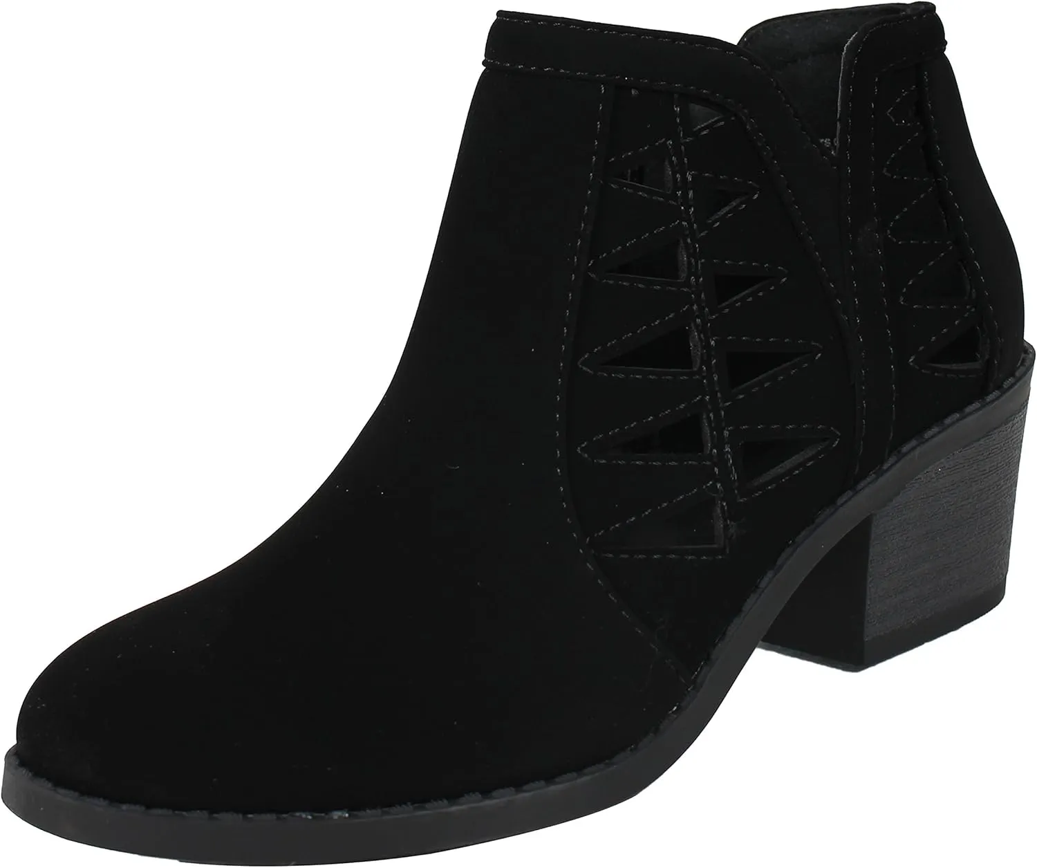 Soda Girl's Triangle Cutout Side Chunky Stacked Heel Ankle Boot