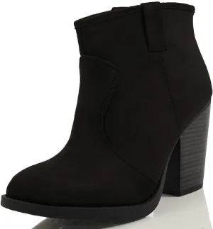 Soda Women's Albert Faux Suede Cowboy Pull-Tab Stacked Heels Ankle Booties