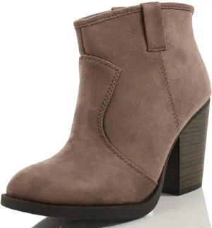 Soda Women's Albert Faux Suede Cowboy Pull-Tab Stacked Heels Ankle Booties