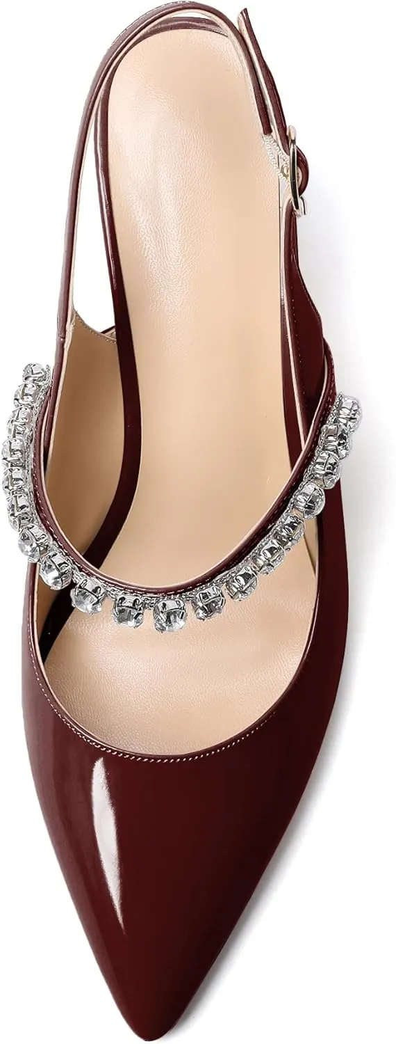 Soireelady Women High Heel Wedges Pointed Toe Heeled Sandals Slingback Wedge Heel Pumps Crystal Strap Buckle Heels Elegant Wedding, Party Dress Shoes