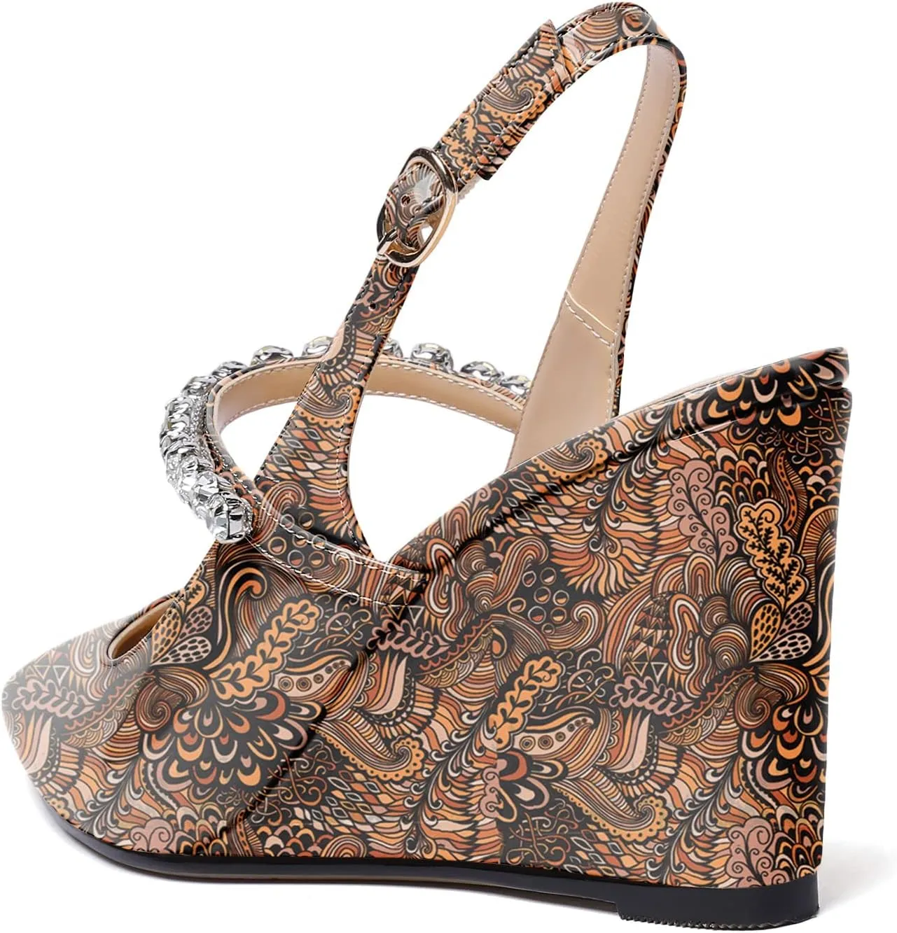 Soireelady Women High Heel Wedges Pointed Toe Heeled Sandals Slingback Wedge Heel Pumps Crystal Strap Buckle Heels Elegant Wedding, Party Dress Shoes