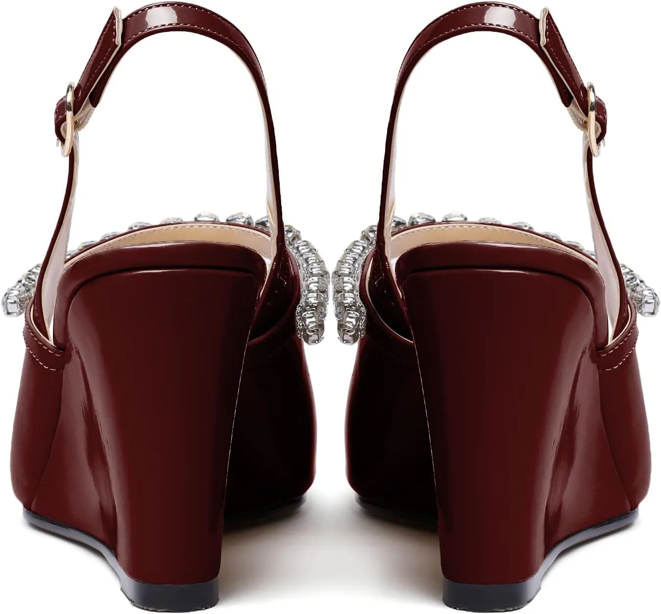Soireelady Women High Heel Wedges Pointed Toe Heeled Sandals Slingback Wedge Heel Pumps Crystal Strap Buckle Heels Elegant Wedding, Party Dress Shoes