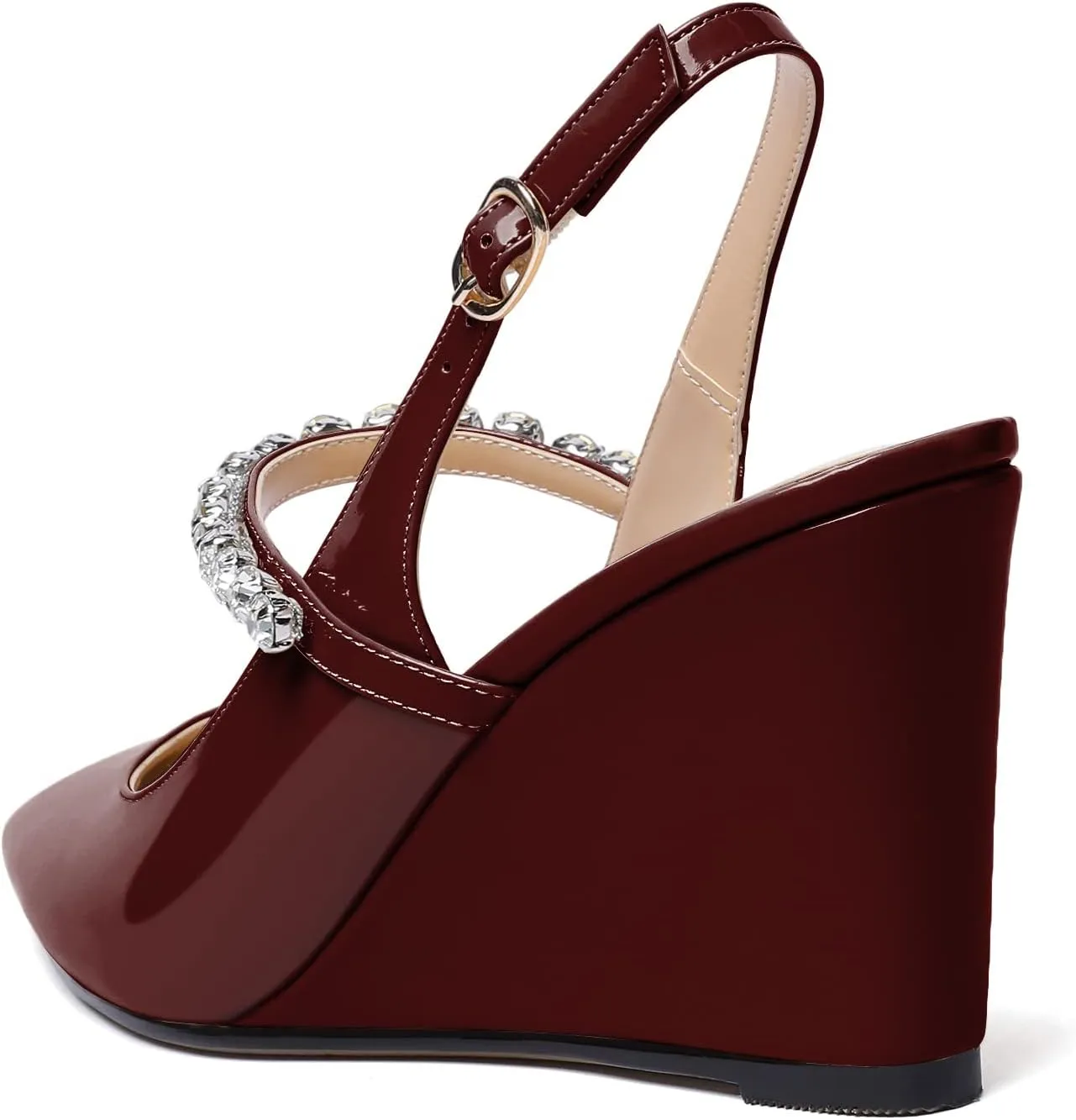 Soireelady Women High Heel Wedges Pointed Toe Heeled Sandals Slingback Wedge Heel Pumps Crystal Strap Buckle Heels Elegant Wedding, Party Dress Shoes