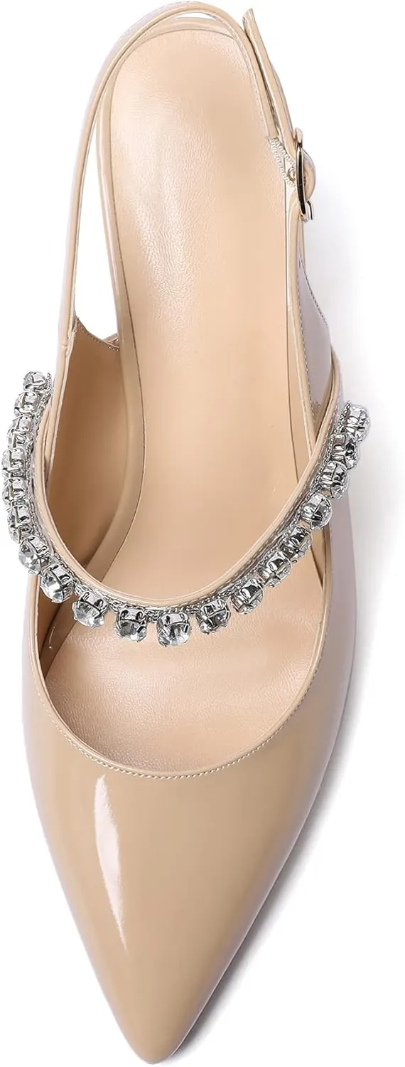 Soireelady Women High Heel Wedges Pointed Toe Heeled Sandals Slingback Wedge Heel Pumps Crystal Strap Buckle Heels Elegant Wedding, Party Dress Shoes