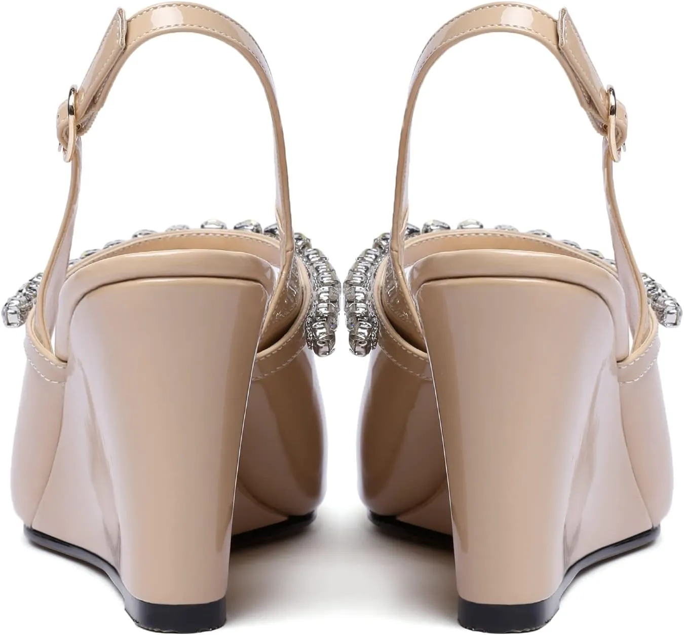 Soireelady Women High Heel Wedges Pointed Toe Heeled Sandals Slingback Wedge Heel Pumps Crystal Strap Buckle Heels Elegant Wedding, Party Dress Shoes