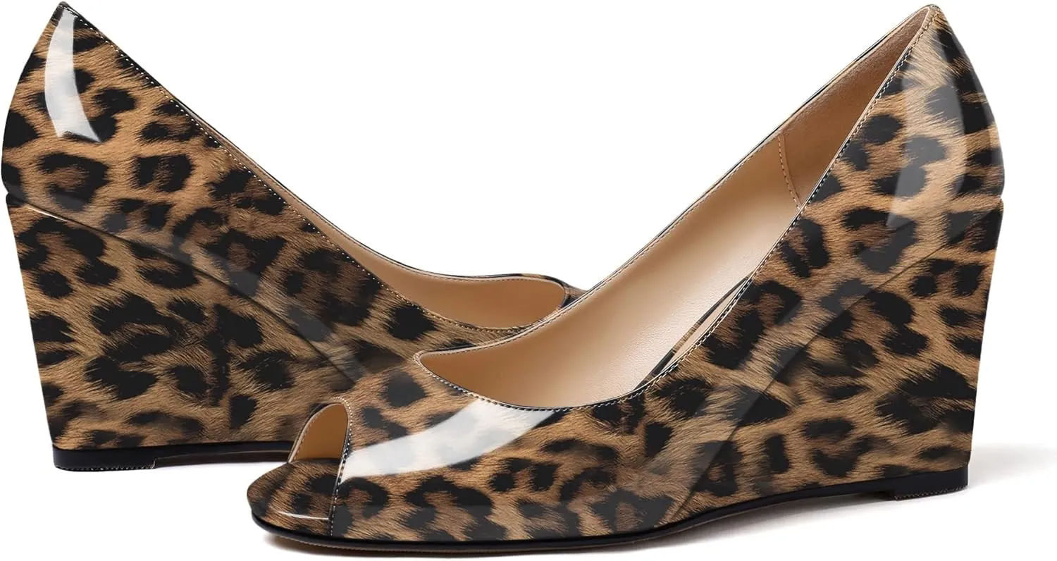 Soireelady Women Wedge Heel Pumps Peep Toe Wedges Slip On Wedge Heels Classic Wedge Heeled Shoes