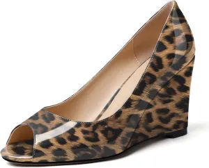Soireelady Women Wedge Heel Pumps Peep Toe Wedges Slip On Wedge Heels Classic Wedge Heeled Shoes