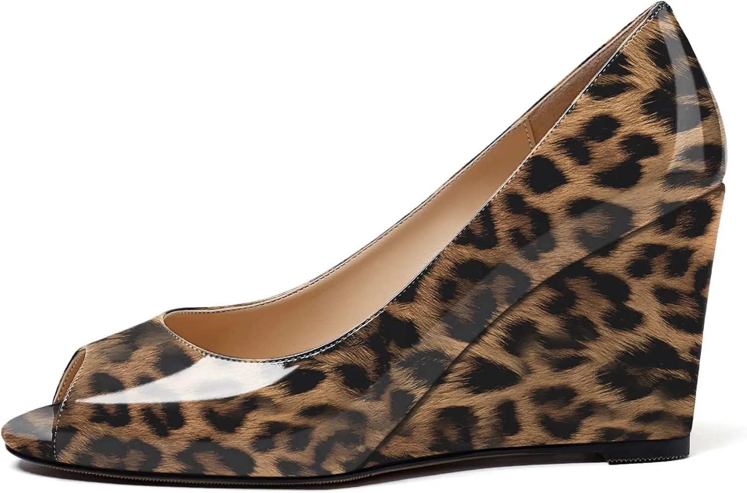 Soireelady Women Wedge Heel Pumps Peep Toe Wedges Slip On Wedge Heels Classic Wedge Heeled Shoes