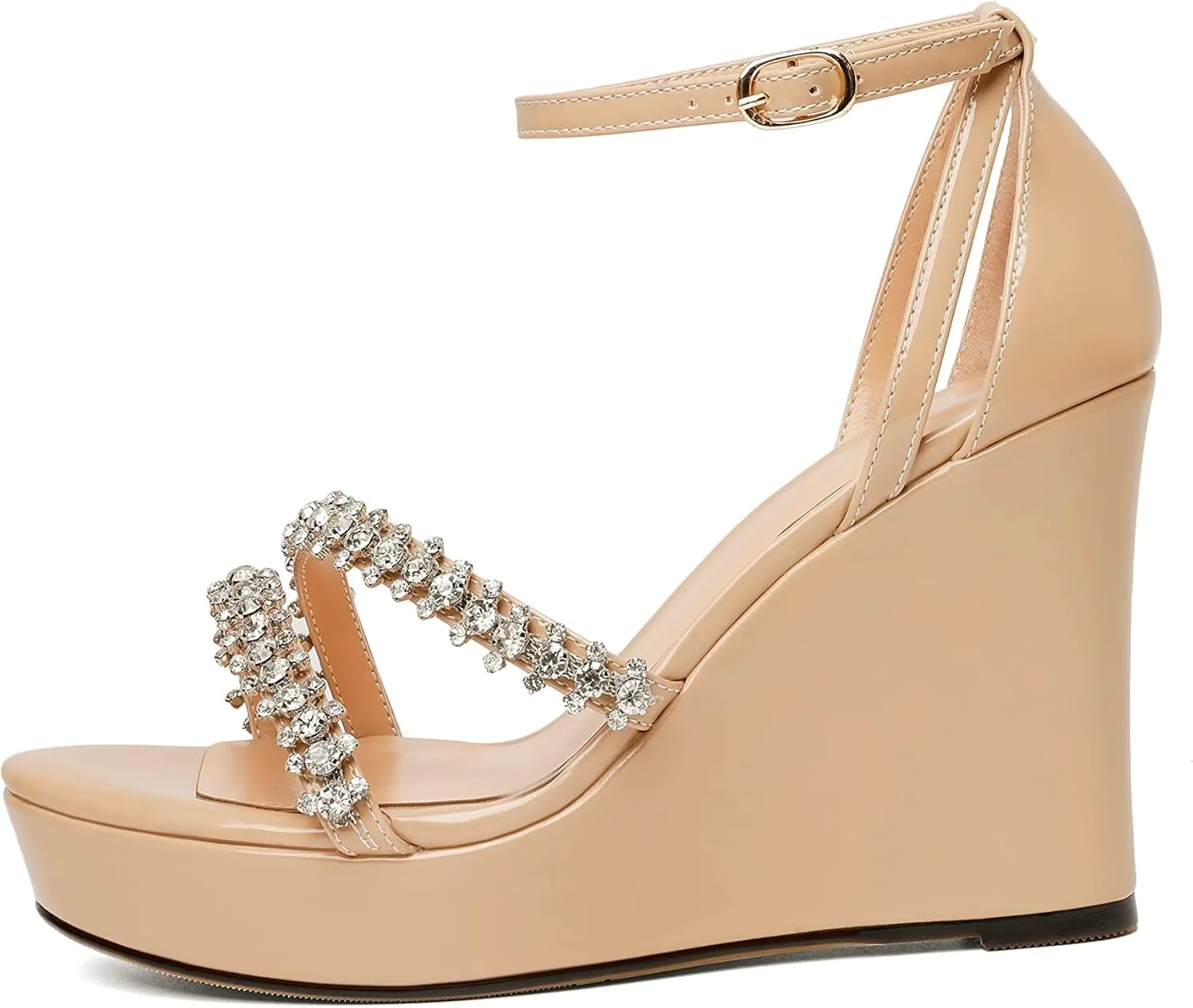 Soireelady Women Wedge Heel Sandals Open Toe Rhinestone Heels Sparkly Platform Heel Wedges Ankle Strap Summer Wedges Sexy Heeled Pump Shoes for Party Wedding Evening