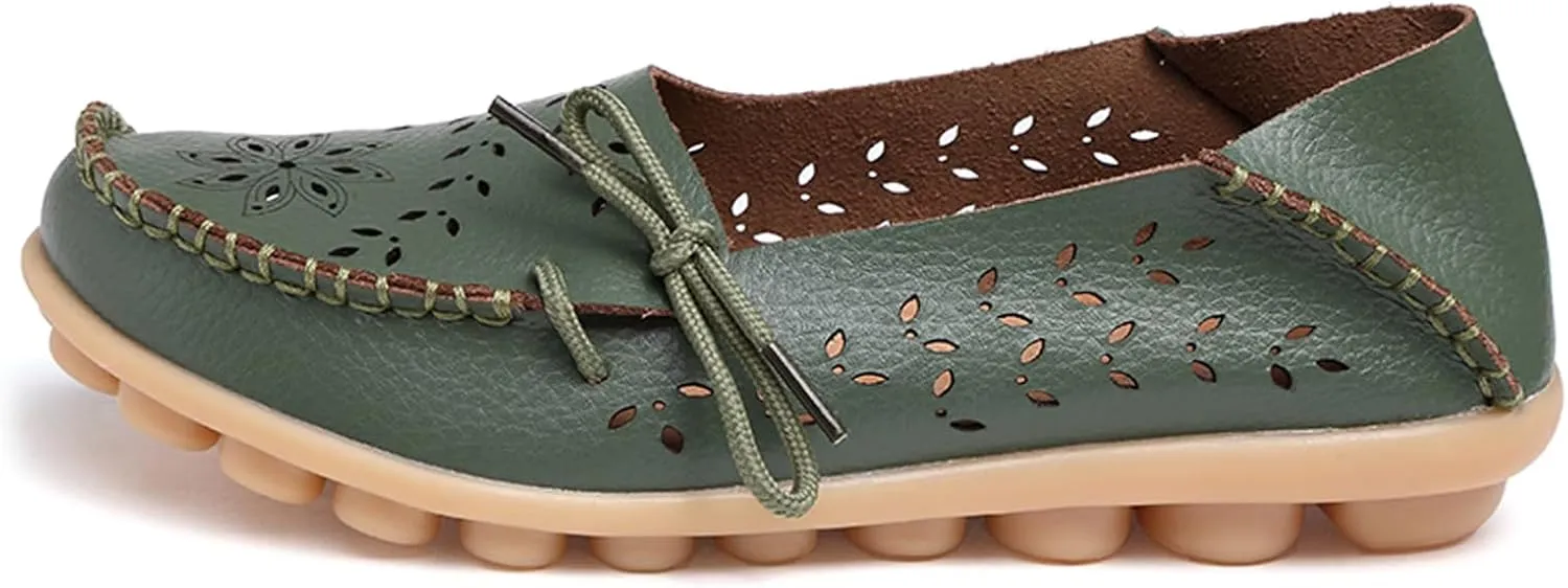 Solaud Women's Driving Moccasins Loafers Casual Round Toe Soft Comfortable Leather Loafers Breathable Slip On Walking Shoes