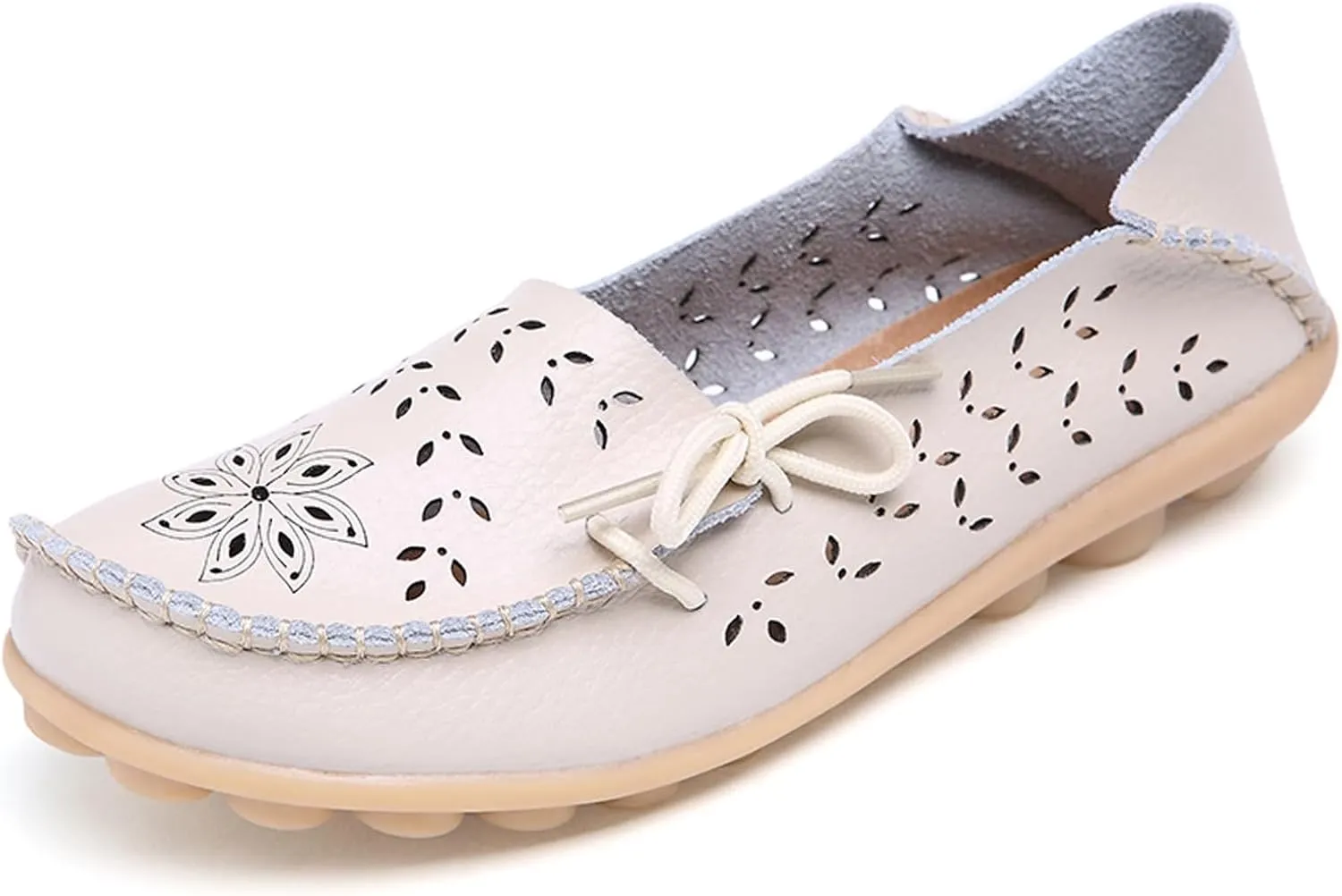Solaud Women's Driving Moccasins Loafers Casual Round Toe Soft Comfortable Leather Loafers Breathable Slip On Walking Shoes