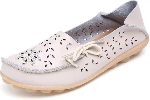 Solaud Women's Driving Moccasins Loafers Casual Round Toe Soft Comfortable Leather Loafers Breathable Slip On Walking Shoes